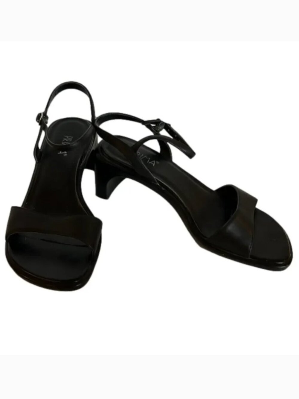 Prima Kaylib Black Leather Toe and Ankle Strap Thick Heels Size 7 Wide